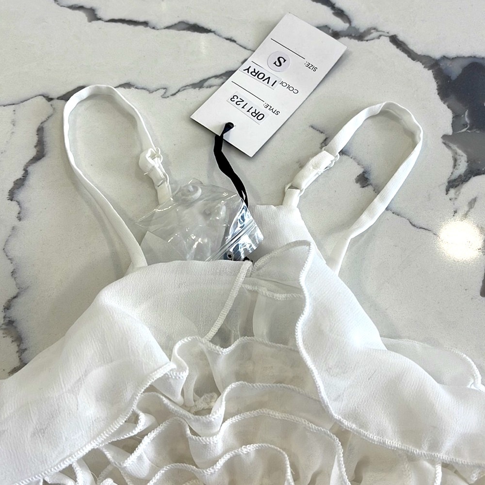 Rain Cream Flower Rose Ruffled Halter Blouse-Small - Picture 6 of 6